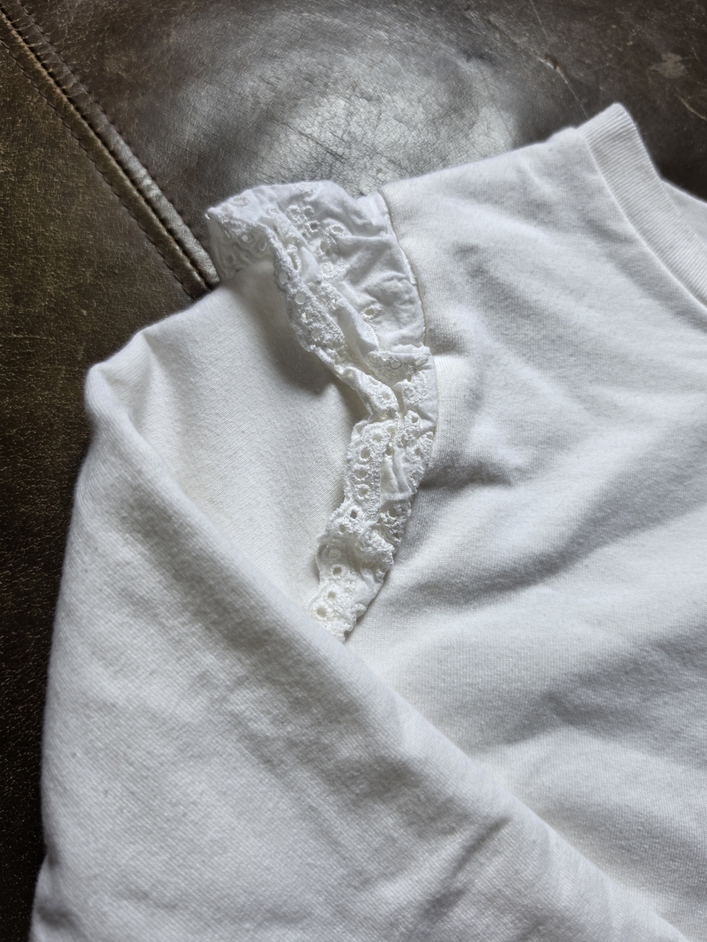 J. Crew White Long Sleeve Sweatshirt with Lace Shoulder Detail - Picture 2 of 4